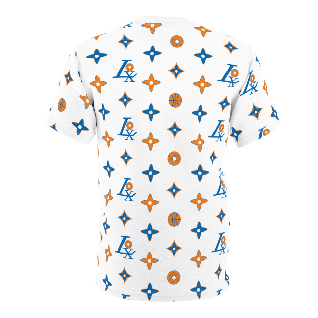 Basketball Pattern All-Over Print Tee — Blue & Orange Monogram Stripe