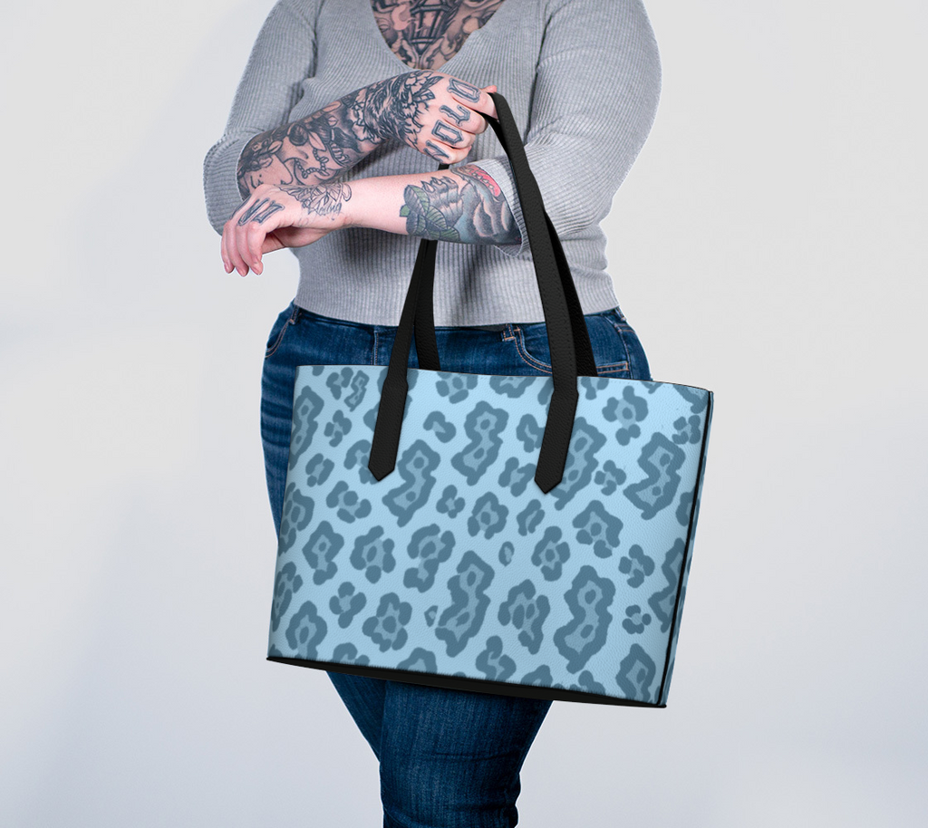BLUE JERSEY LEOPARD TOTE