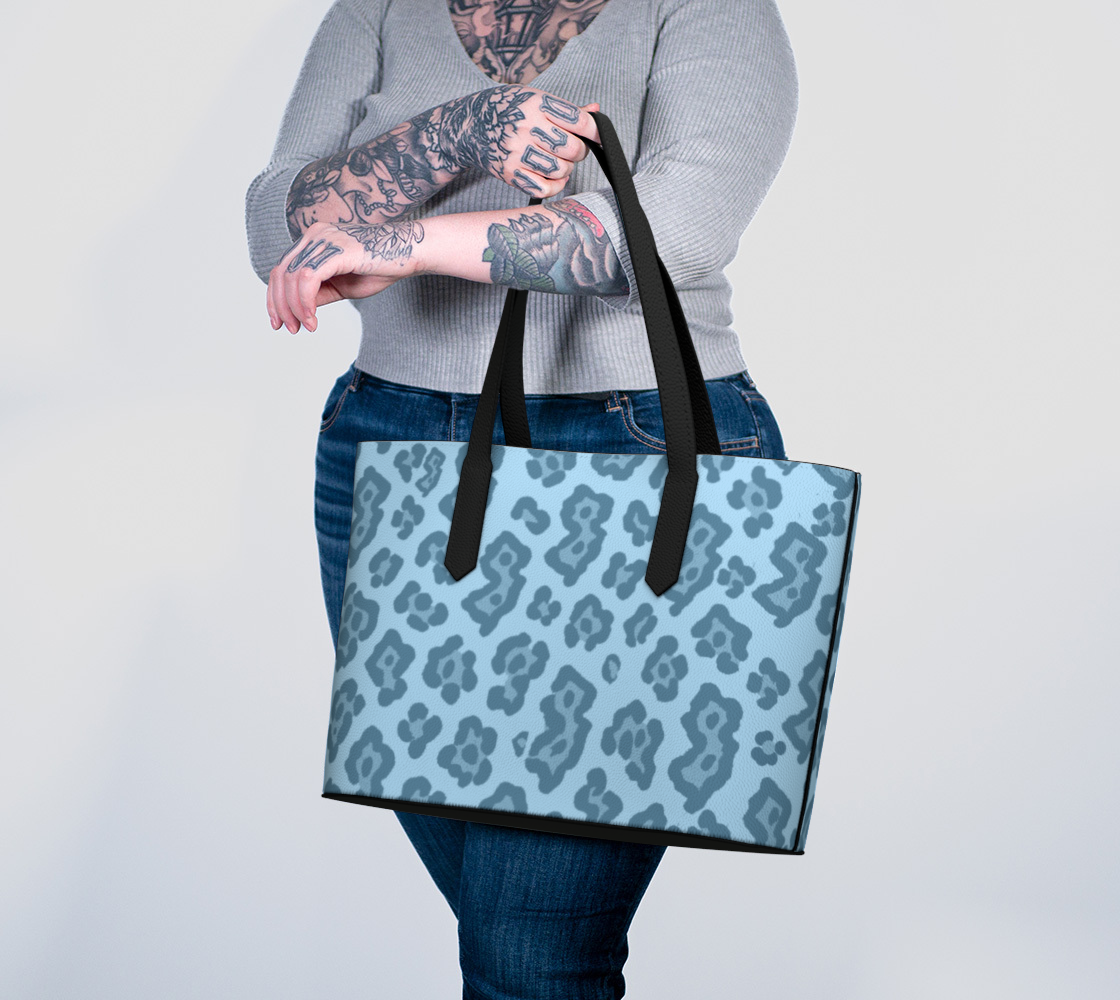 BLUE JERSEY LEOPARD TOTE