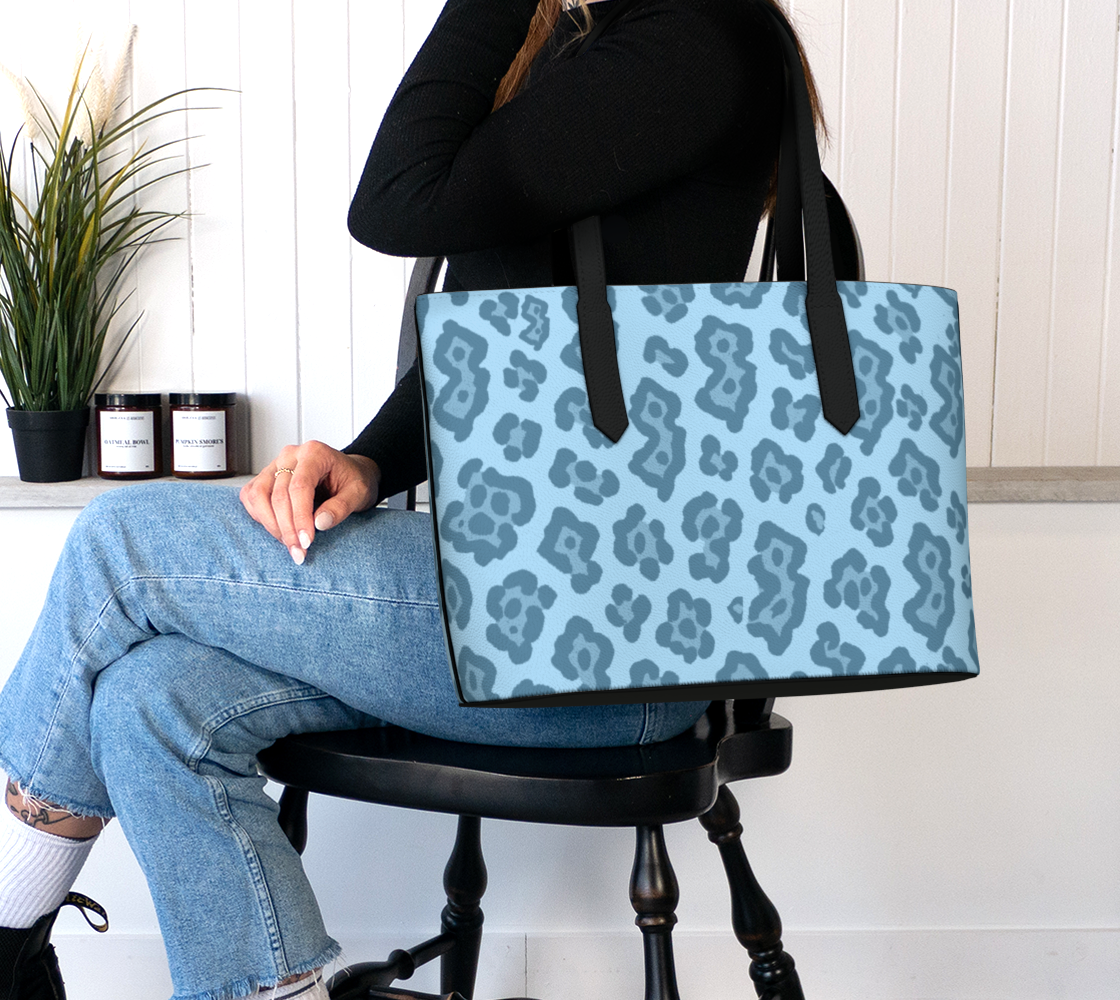 BLUE JERSEY LEOPARD TOTE